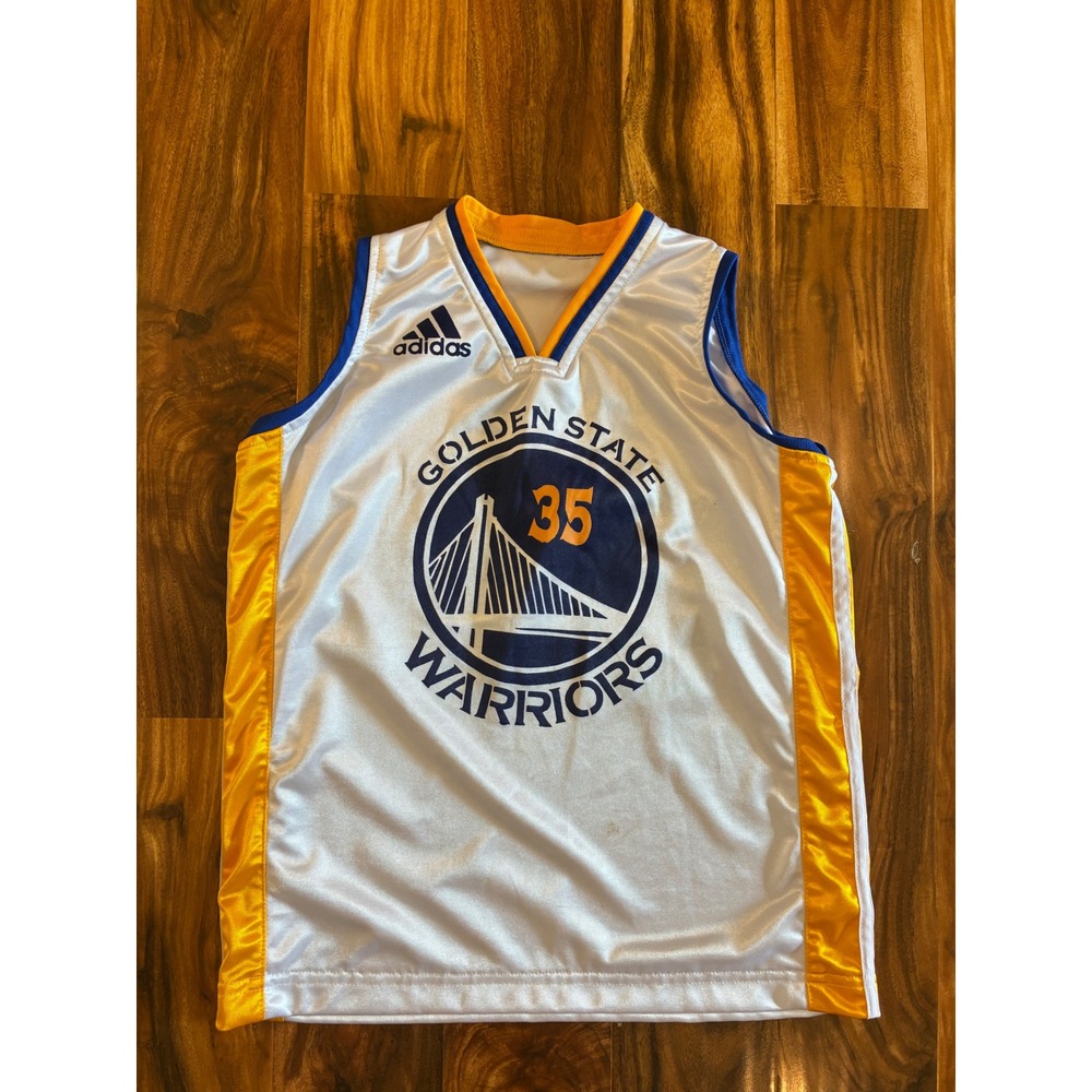 Adidas Golden State Warriors Kevin Durant 35 Jersey White Blue Gold Mens S